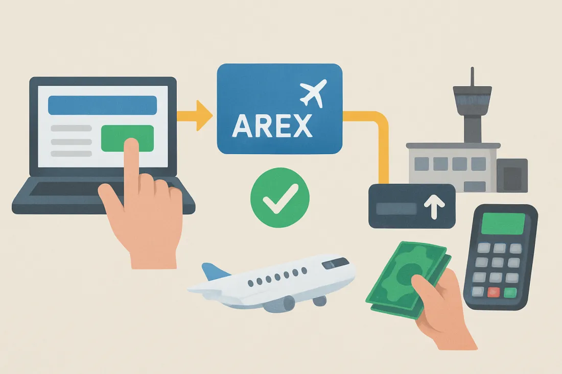 Buy arex pass online or at airport: diagram of key elements