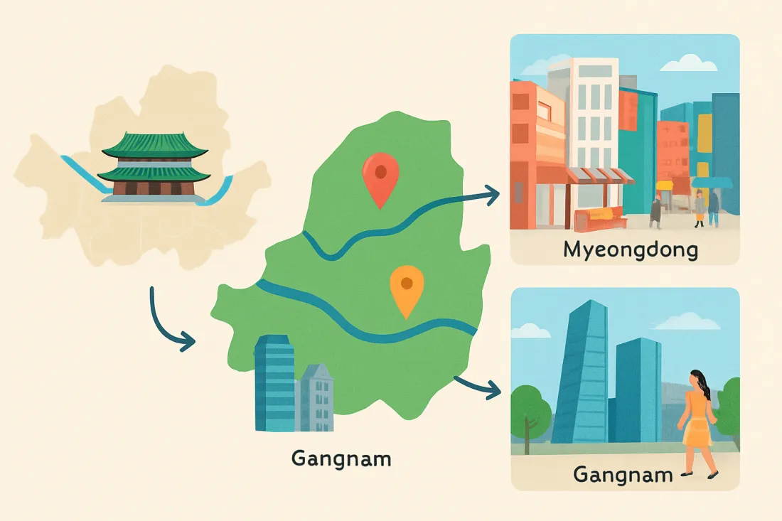 Is it better to stay in gangnam or myeongdong: diagram of key elements