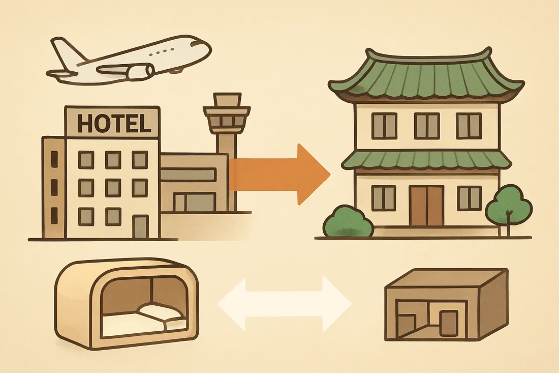Incheon airport transit hotel vs nearby guesthouse: diagram of key elements