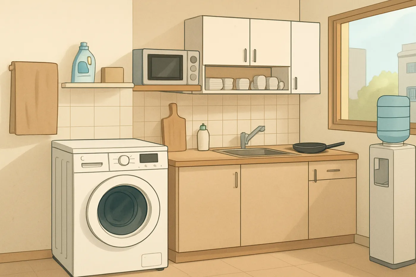 Laundry and kitchen facilities in korean guesthouses: practical guide illustration