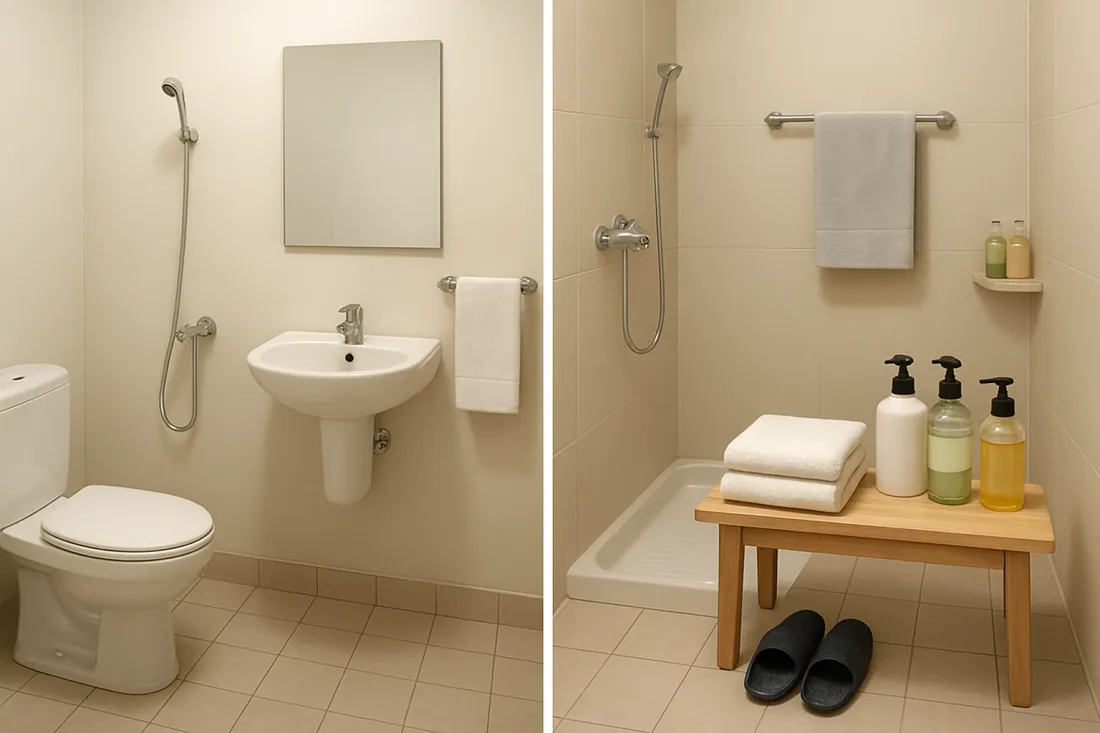 Bathroom facilities and toiletries in korean guesthouses: visual comparison of options
