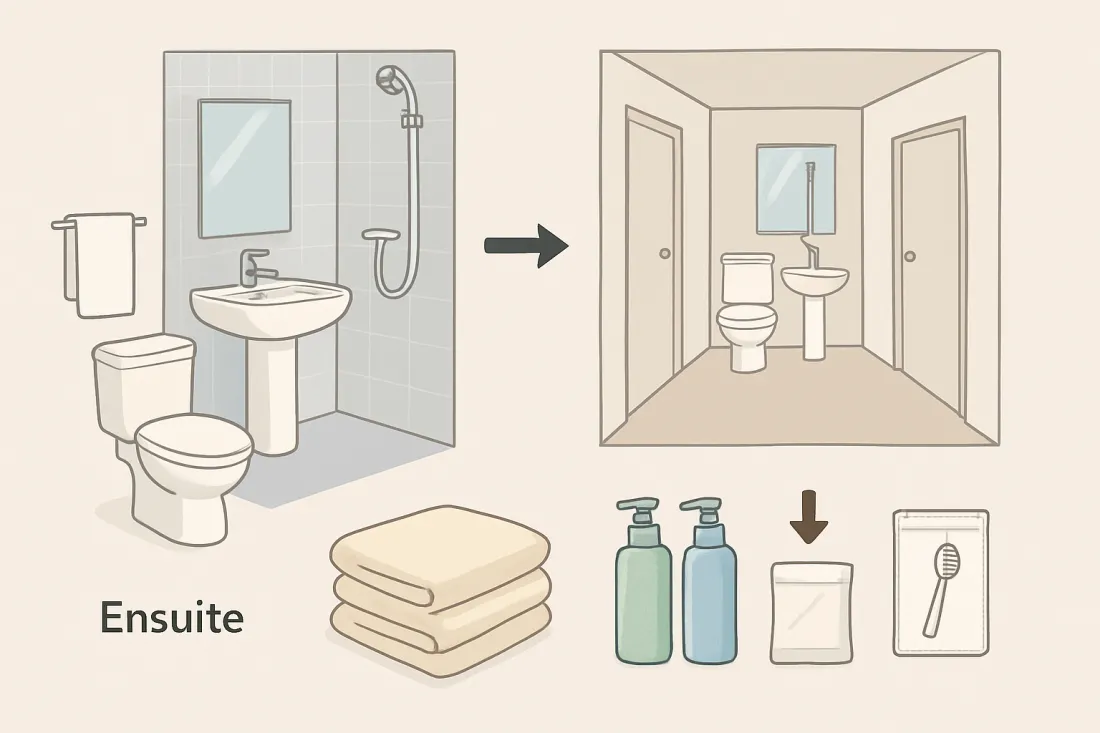 Bathroom facilities and toiletries in korean guesthouses: diagram of key elements